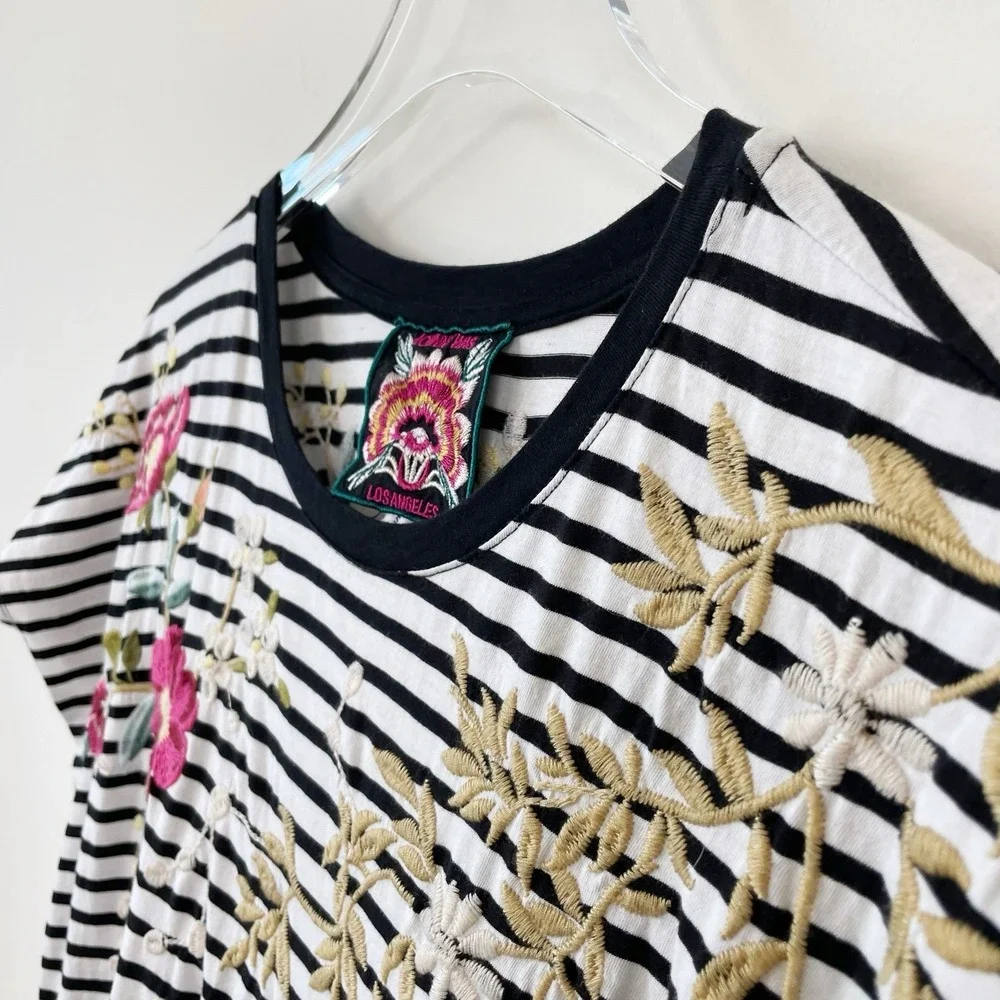 Johnny Was Osaka Dress Floral Embroidery Stripe Black & White Small NWOT Midi - Picture 4 of 11